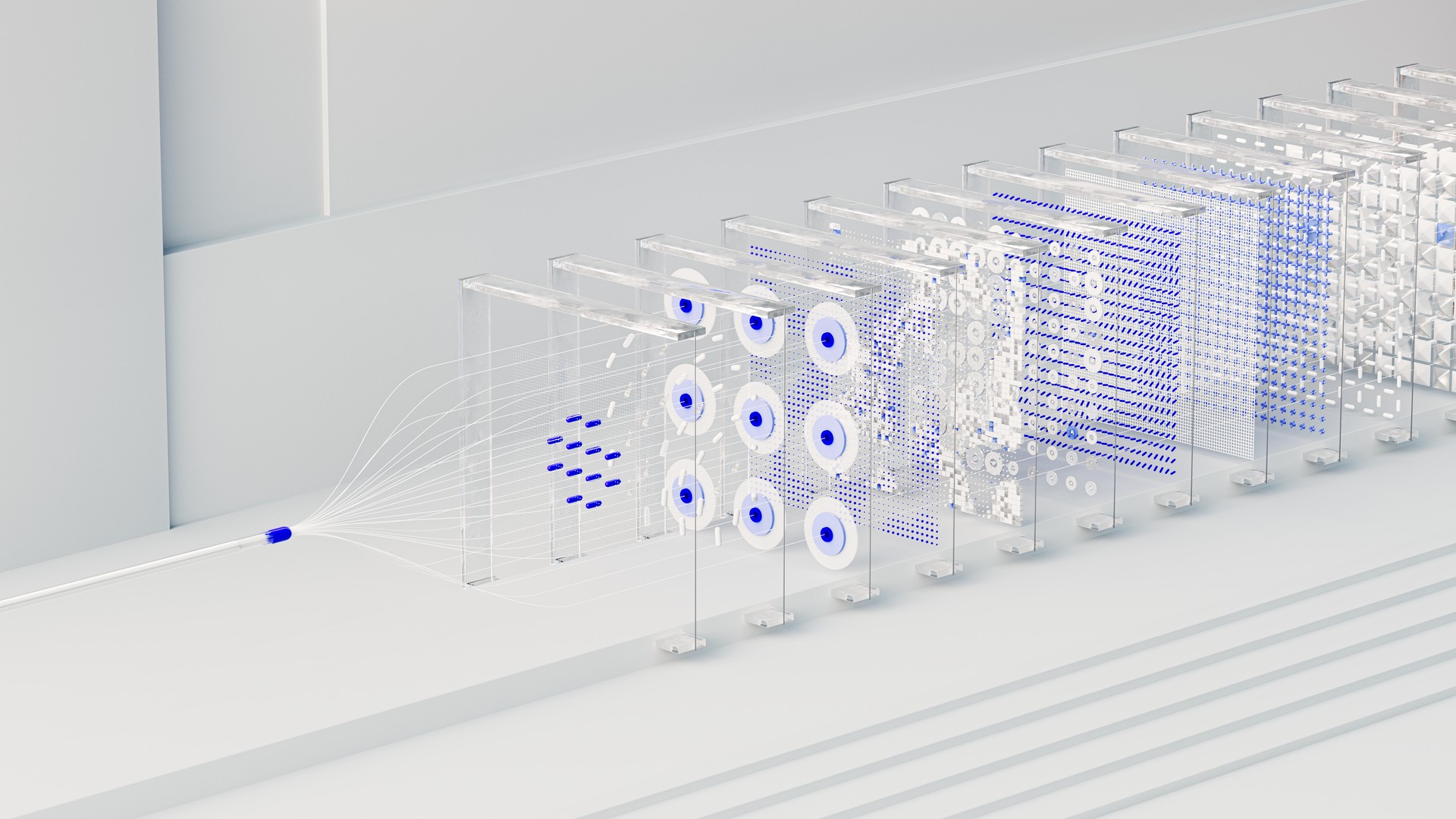 Representación visual de una red neuronal artificial procesando grandes volúmenes de datos médicos para identificar marcadore