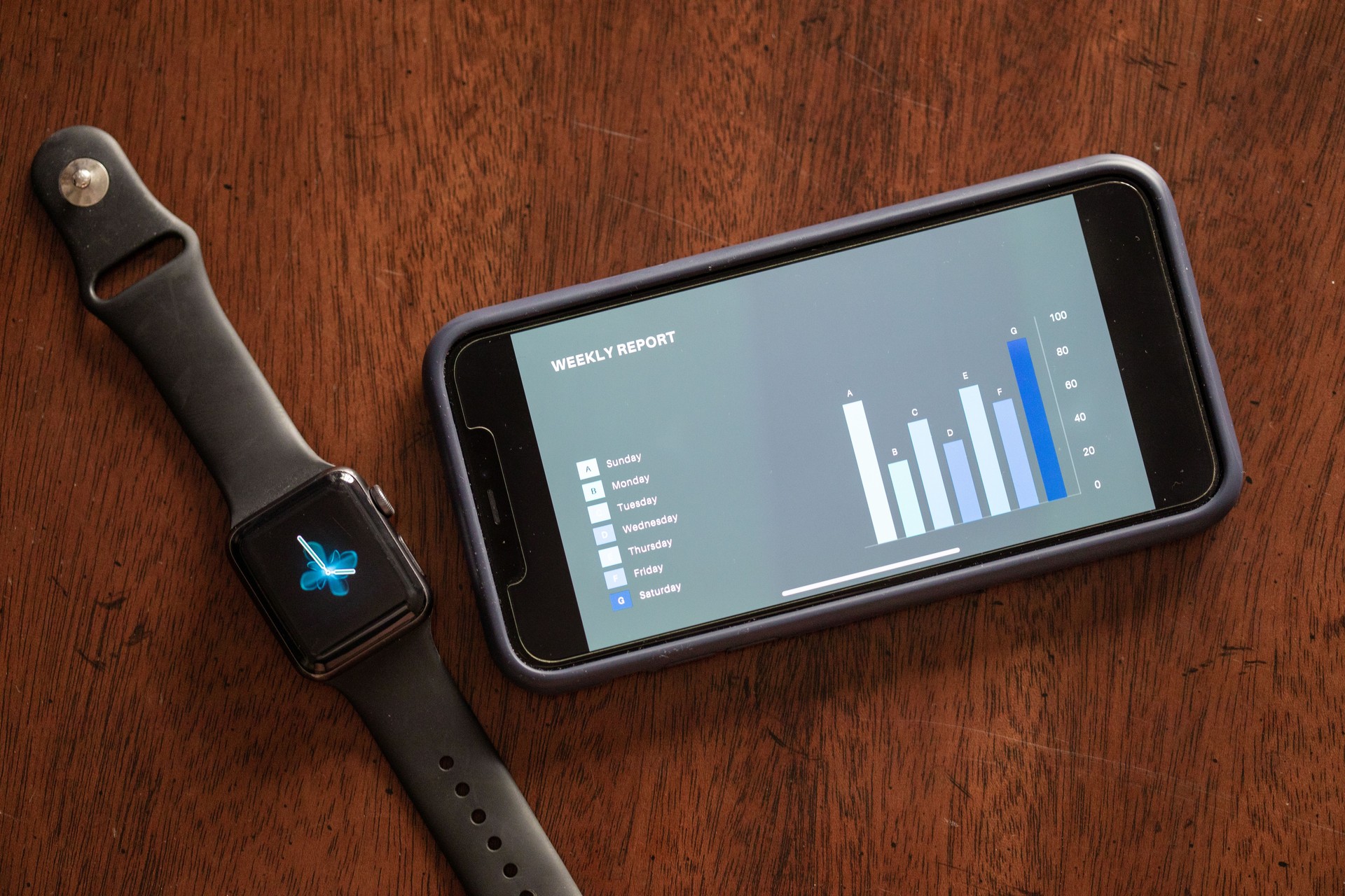 Persona consultando un smartwatch que muestra datos de salud, con gráficos de IA superpuestos. Simboliza la prevención person